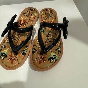 MELISSA x JASON WU Flip Flops Bow Beige Black RARE Women’s Size 5